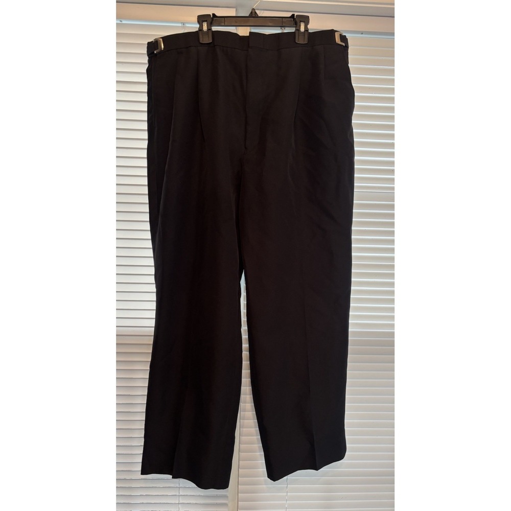 Tuxedo Pants Black Men's 40x27 Pleated Front Satin Stripe Wool Adjustable